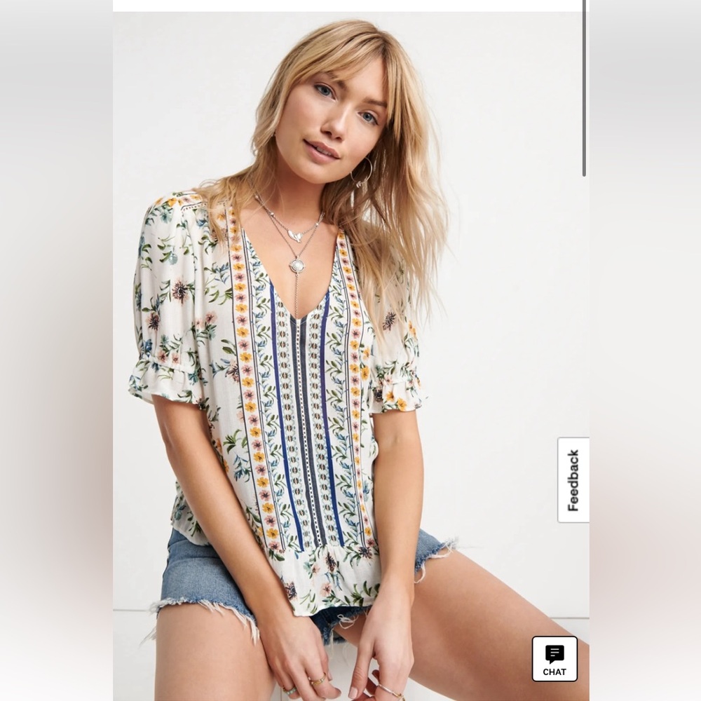 Lucky Brand Printed Maya Top Floral V-neck